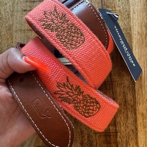 Vineyard Vines coral Pineapple ICON canvas leather club Belt men’s 36 NWT